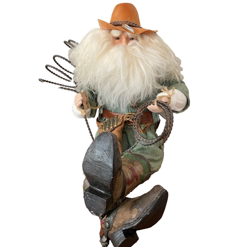 Cowboy Sheriff Santa Western Figurine Rancher Porcelain Doll Rodeo Lasso Boots